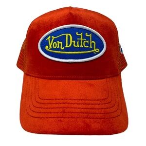 VON DUTCH  Trucker Hat Orange Hollywood Velvet Embroidered Logo Patch